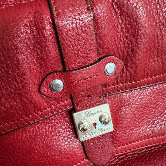Ralph Lauren Red Leather Satchel Handbag - Women's Stylish Shoulder Bag - Picture 13 of 13